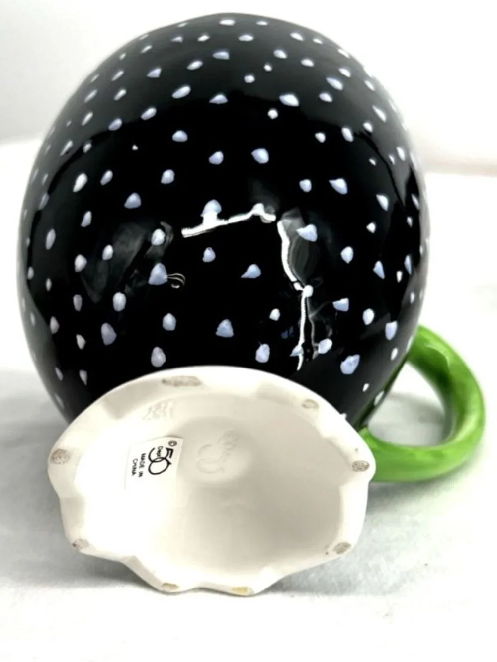 Dept 56 Ceramic Cracked Egg Coffee Mug Cup Set of 4 Black White Dot Easter